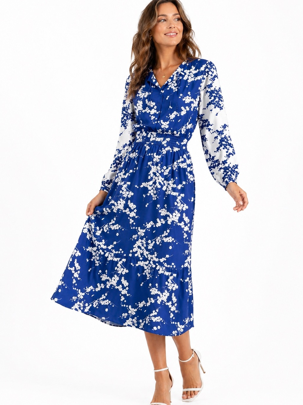 Tucker Cadet Love Juliette Dress 100% Silk Blue White Floral NWT Size Large